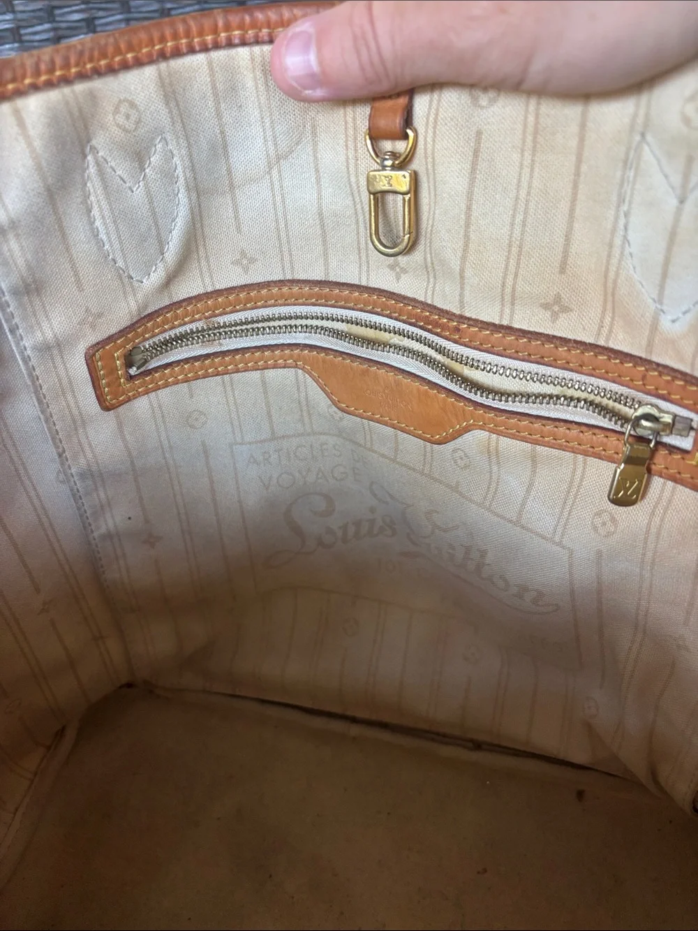 Louis Vuitton Damier Azur Canvas Tote with Brown Leather Trim
